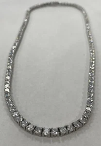 925 Sterling Silver Round Shaped White CZ Tennis Chain Necklace 20.5” - Picture 1 of 8