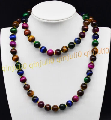 Colares de miçangas redondas multicoloridas olho de tigre 6/8/10/12 mm 16-48"" - Imagem 1 de 4