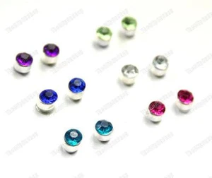 6 PAIRS 4mm CRYSTAL MAGNETIC EARRINGS rhinestone CLIP ON STUDS blue,green,purple - Picture 1 of 3