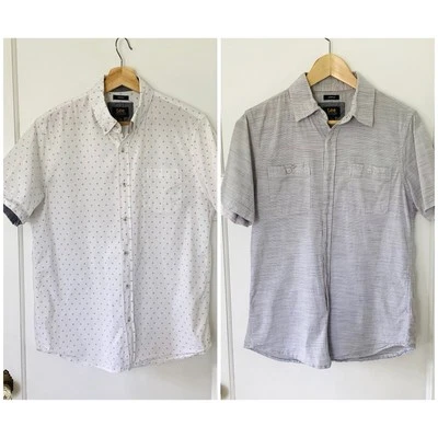 Lee Lote De 2 Camisas Para Hombre Con Botones Manga Corta Talla M Gris Punto Blanco Verano Foto 1 de 4