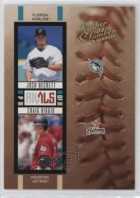 2005 Donruss Leather & Lumber Rivals Gold /50 Josh Beckett Craig Biggio HOF - Image 1 of 2
