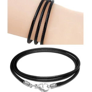 Black Leathers Necklace Cord with Stainless Steel Clasps for DIY Jewelry Pendant - Picture 1 of 17