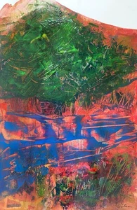 Abstract Mixed Media Painting on 12 X 18” Paper Contemporary Landscape - Picture 1 of 2