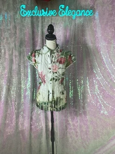 Alice & Olivia Minda Seide Rüschen Blumen Bluse Gr. Large AUTHENTISCH Neu mit Etikett - Bild 1 von 8