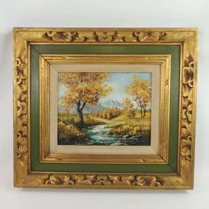 Autumn Trees River Mountain Scene Original Painting by S Harison Framed - Picture 1 of 10