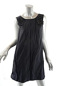 Vestido TRELISE COOPER Negro Mezcla Algodón Cuentas Sarga Suave Línea A $575 US8 - Imagen 1 de 8