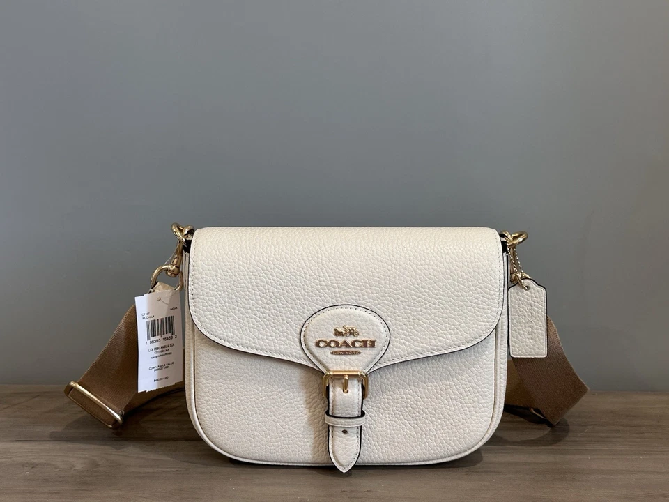 Coach Amelia Saddle Crossbody Chalk Pebbled Leather Guitar Strap Bag Tag