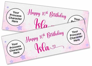 Personalised Princess Design Birthday Banner Any Name Age - Custom Kids Party 17 - Picture 1 of 4