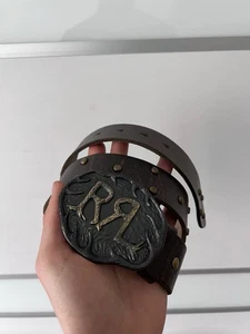 New Double RL RRL Ralph Lauren Brass Belt Sheild Buckle Studded Black Brown 34 - Picture 1 of 7