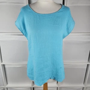 East Turquoise Linen Top Size M Lightweight Short Cap Sleeve Lifestyle MARK - Picture 1 of 12