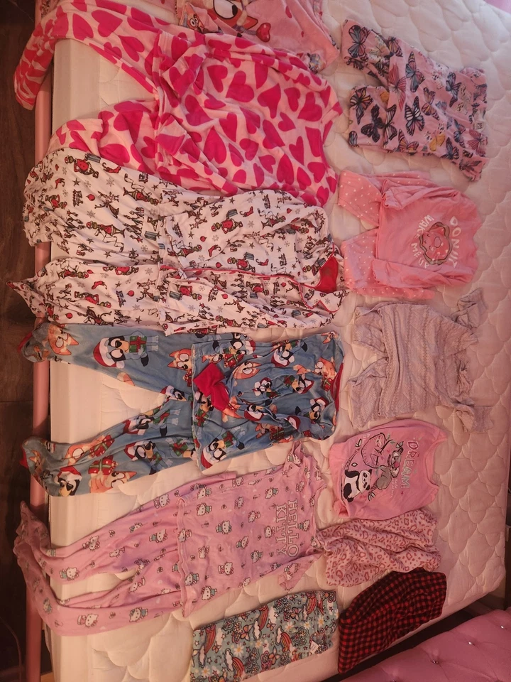 Girls Pajama Set Lot Size 7/8 Christmas Valentines Spring - Image 1 of 4