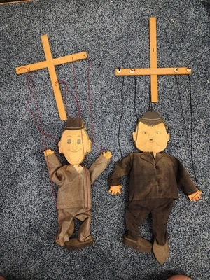 Old Unique Hand Made Laurel And Hardy Marionette Puppets - Изображение 1 из 4