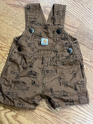 Mono infantil CARHARTT baberos pantalones cortos a presión 3 meses bebé niño granjero bronceado Foto 1 de 3