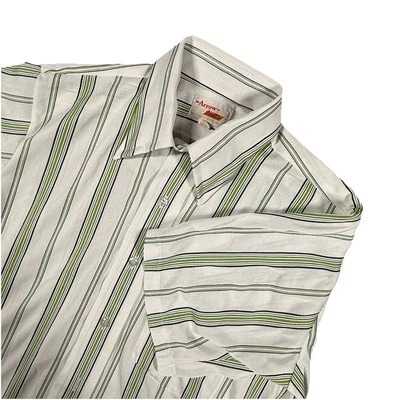Vintage Arrow Knits  Shirt Adult 15.5 Medium White Green stripe 70s breathable - Image 1 of 4