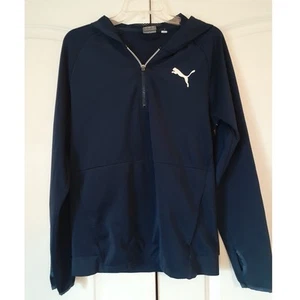 PUMA Men's Blue 1/4 zip Hoodie Long Sleeve Sweatshirt S Thumbholes Performance - Picture 1 of 7