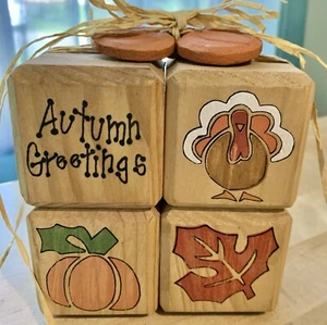 TERRY’S VILLAGE FALL AUTUMN GREETINGS  STACKING WOOD BLOCKS! - Picture 1 of 3