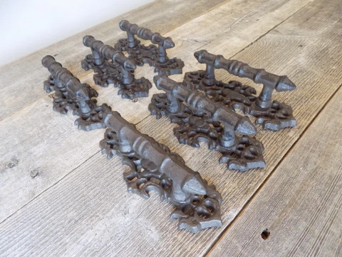 6 Cast Iron Antique Style FANCY Barn Handle Gate Pull Shed Door Handles Pulls Cover