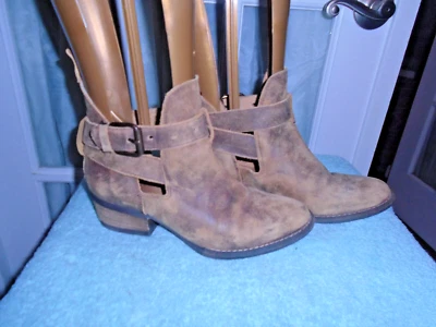 Very Volatile Distressed Brown Leather Adjustable Buckle Ankle Boots Women's 8 - Image 1 of 4