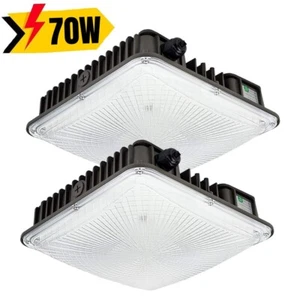 LED Canopy Light 70W- 2 Pack Gas Station Carport Ceiling Lights 5000K White IP65 - Picture 1 of 11