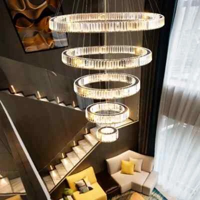 Stair Crystal Chandelier Circle Ceiling Lamp Orbit Pendant Light Ring Lighting - Image 1 of 4