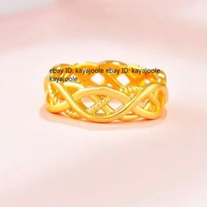 Pure 999 24K Yellow Gold Lucky 4mm Twist Ring Men Women Band US Size 4/5/6/7/8/9 - Picture 1 of 11