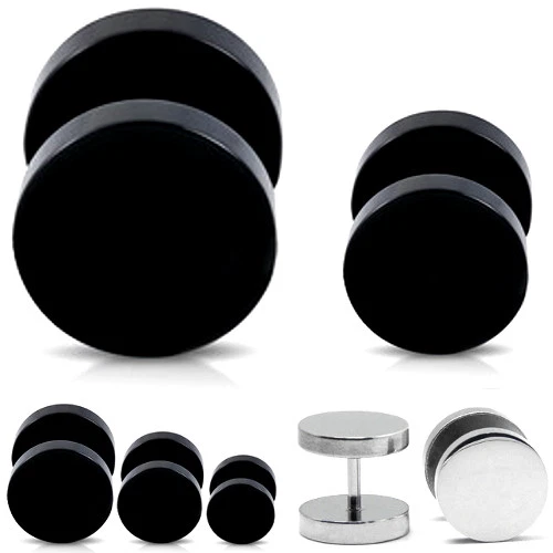 Edelstahl Fake Plug Tunnel Ohrstecker Ohrringe Männer Herren schwarz silber rund - Bild 1 von 1