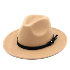 Men Fedora Hat Trilby Panama Hat Wool Blend Gangster Cap Black Leather Belt BDAL