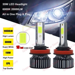 2x 55W 20000LM H8 H9 H11 LED Bulb Car Lights Lamp Headlight Kit Xenon 6000K - Picture 1 of 12
