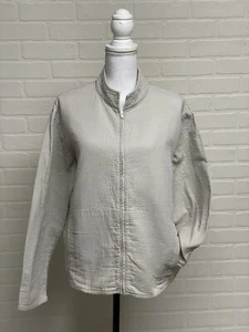 Eileen Fisher Textured Jacket Sz Large Taupe Wide Fit Cotton Summer Pockets - Picture 1 of 11