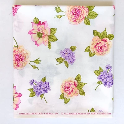 Timeless Treasures Fabrics White Rose Hydrangea Peony Cotton Fabric 31" x 44" - Image 1 of 4