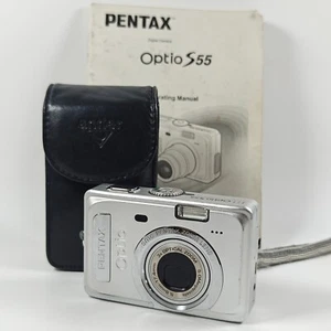 Pentax Optio S55 5.0MP Digital Camera 3x Optical Zoom Silver, Case, Manual - Picture 1 of 21