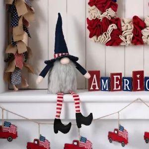 Glitzhome Patriotic 4th of July Sitting Gnome Figure 24" - Picture 1 of 5