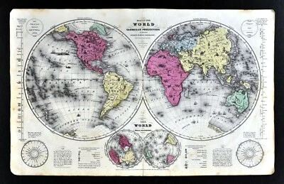 Mapa Smith Mundo en Hemisferios 1844 Europa Asia África Norte América del Sur Olney Foto 1 de 4