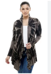 T Party Tie Dye Cardigan Brown Drape Wrap Waterfall Boho Hippie Lagenlook Open - Picture 1 of 4