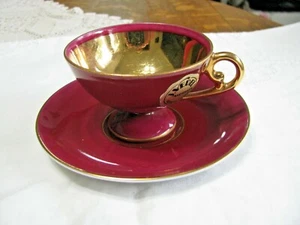 Vintage Oscar Schlegelmilch - Burgundy & Gold Demitasse Cup and Saucer - Picture 1 of 6