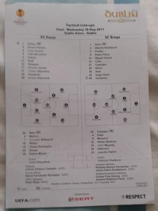 2011 UEFA EUROPA LEAGUE FINAL TEAMSHEET FC PORTO SC BRAGA DUBLIN - Picture 1 of 1
