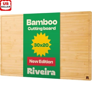 Bamboo Cutting Board W/ Juice Grooves Eco-Friendly Non-Toxic Kitchen Prep Tool - Picture 1 of 7