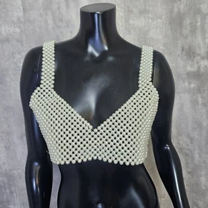Pearl Body Chain Women Bead Crop Top Festival Rave EDC Cover Up Costume Beach - Picture 1 of 5