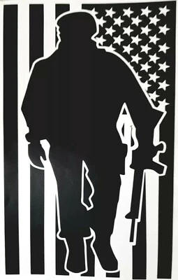  AMERICAN FLAG MILITARY SOLDIER DIE CUT VINYL DECAL CAR TRUCK WINDOW PERMANENT - Image 1 of 3