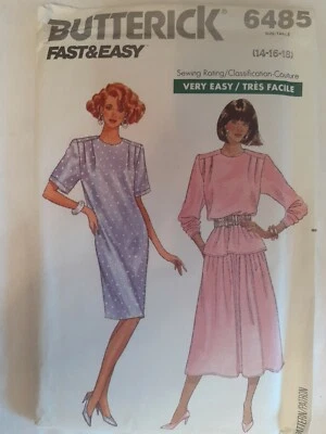 Dress Top Skirt Butterick Sewing Pattern 6485 Very Loose Easy Size 14 16 18 UC  - Image 1 of 4