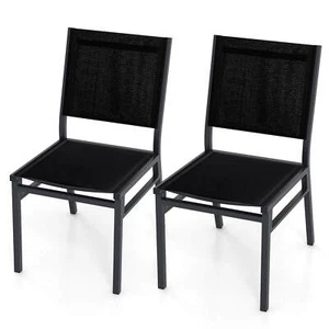 2PCS Outdoor Dining Chairs w/Breathable Seat Backrest Heavy-Duty Aluminum Frame - Picture 1 of 8