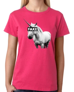 Fake Unicorn T-Shirt Ladies Tee Lady-Fit Womens Fashion Top - Picture 1 of 7