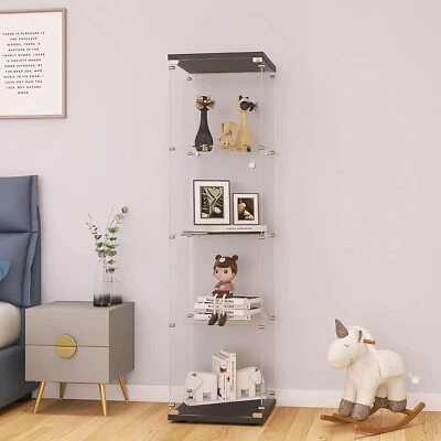 Glass-Door Cabinet, 4-Shelf Curio Cabinet,Glass Display Case Cabinet Bookshelf - Image 1 of 4