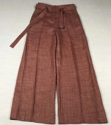 Pantalones Robert Rodriguez Lino Cinturón Pierna Ancha Talla 8 Rusty-Rose Clásicos Dinero Antiguo Foto 1 de 4