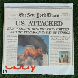 VERY NICE, UNCIRCULATED SEPTEMBER 12, 2001 NEW YORK TIMES NEWSPAPER (9/11 ISSUE) - Picture 1 of 2