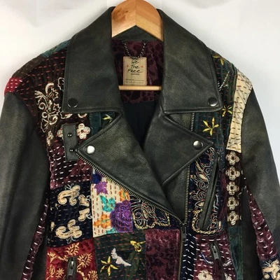 Free People Frankie Pieced Blanket Moto Jacket Leather Size S Patchwork Bohemian - Image 1 of 4