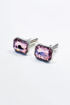 Light Pink Emerald Cut Glass Gemstone cufflinks stainless steel Men's CUFF14 - Image 1 of 3