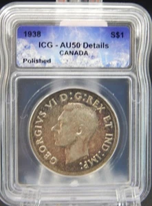 1938 CANADA 1$ ONE DOLLAR ICG AU 50 DETAILS (BT1029) - Picture 1 of 2