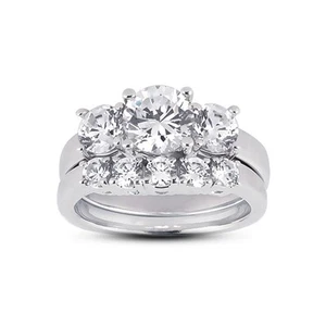 Set da sposa 1 3/4 ct D VS2 tondi diamanti naturali certificati 18 carati abbinati classici - Foto 1 di 3