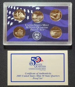 2005-S United States Mint 50 State Quarters Proof Set - 5 Coins w/ CoA - Picture 1 of 9